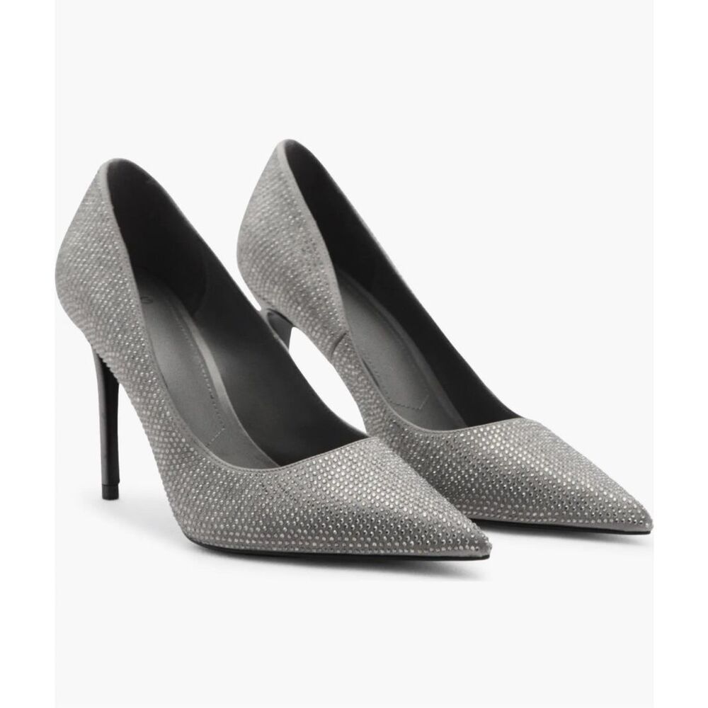 Mango Silver Glitter Pointed-Toe Stiletto Heels